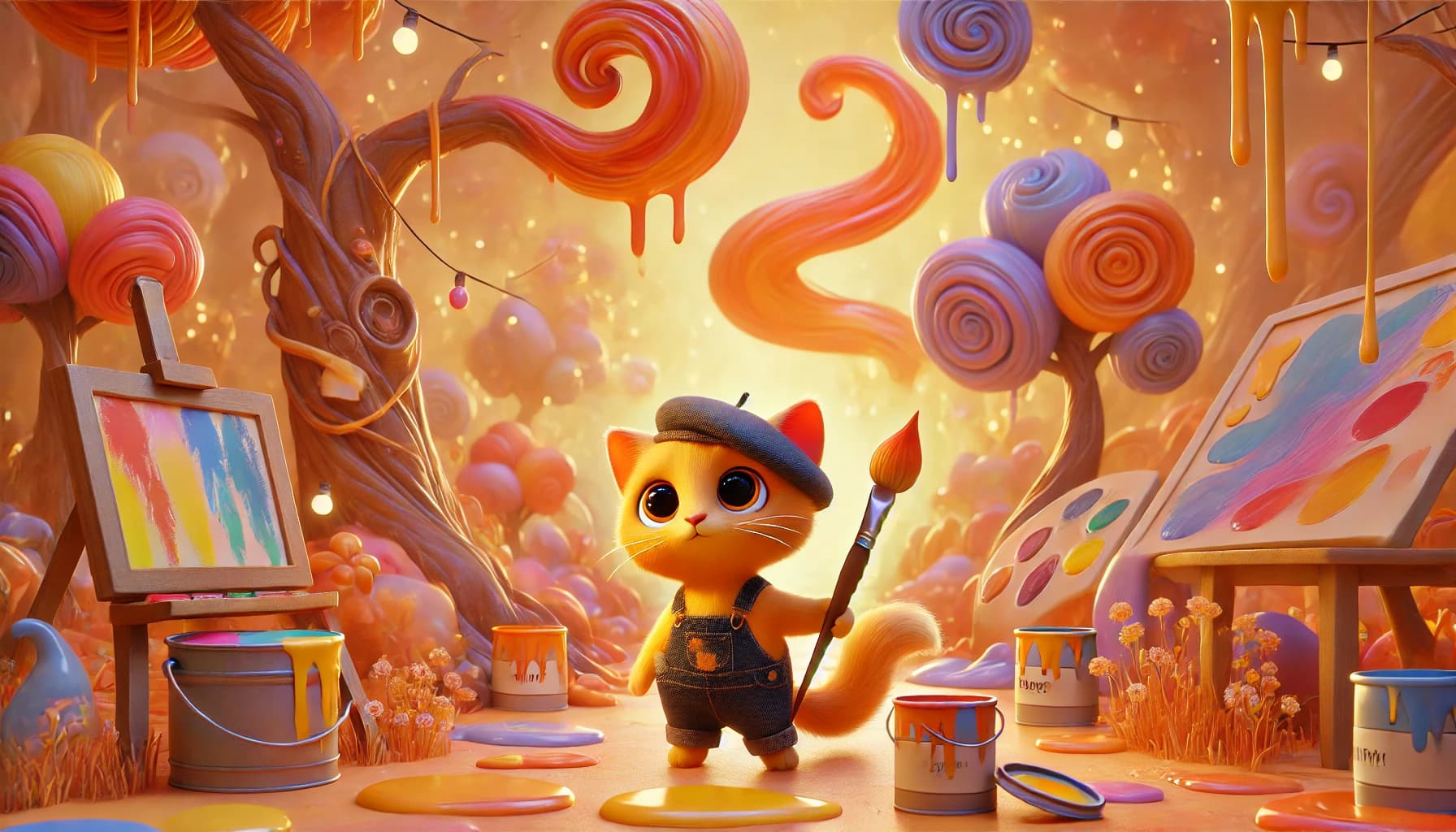 Random color generator, cute cat paiting in magic world