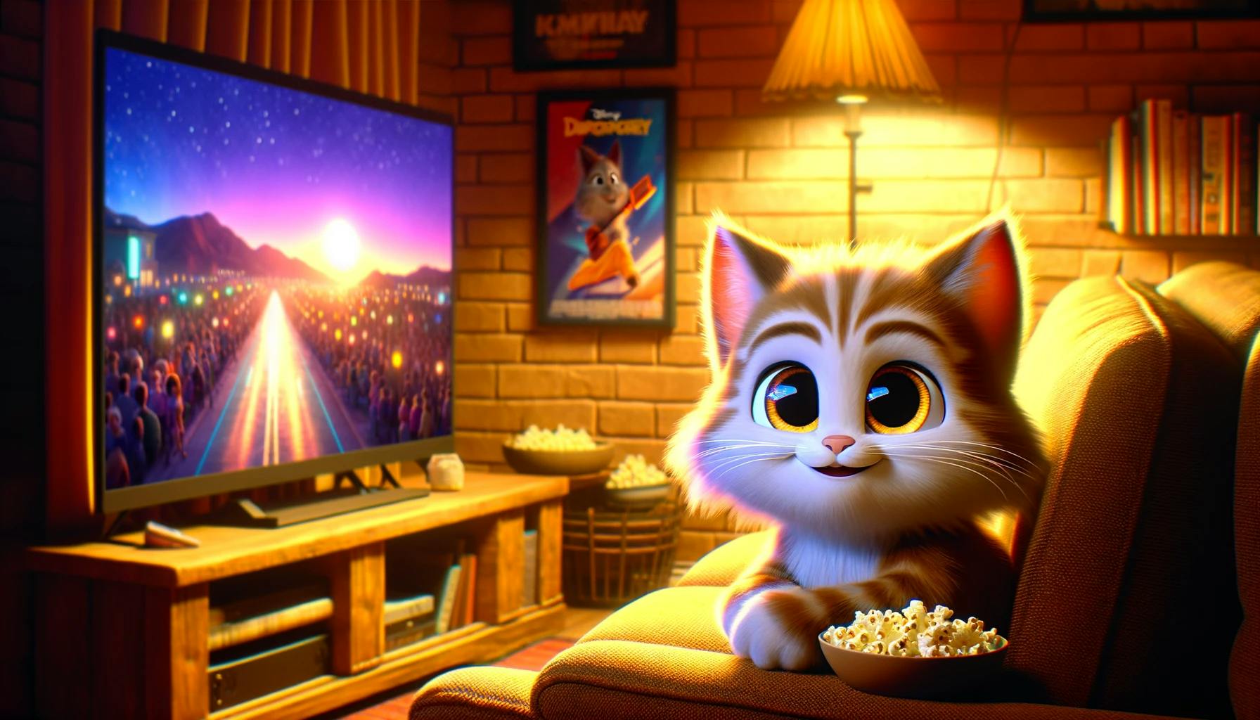 Random movie generator, cute cat watching movie on TV